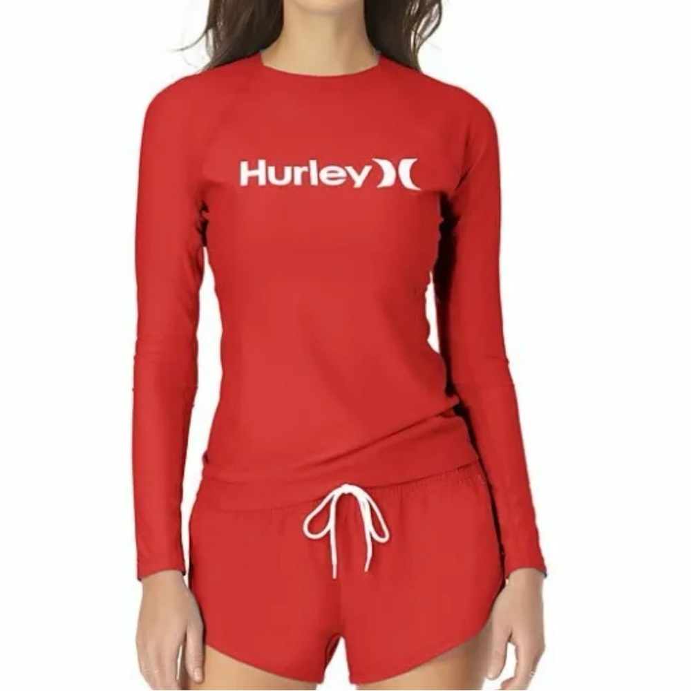 Hurley Phantom Rash Guard Swim Top UPF 50+ Red XL